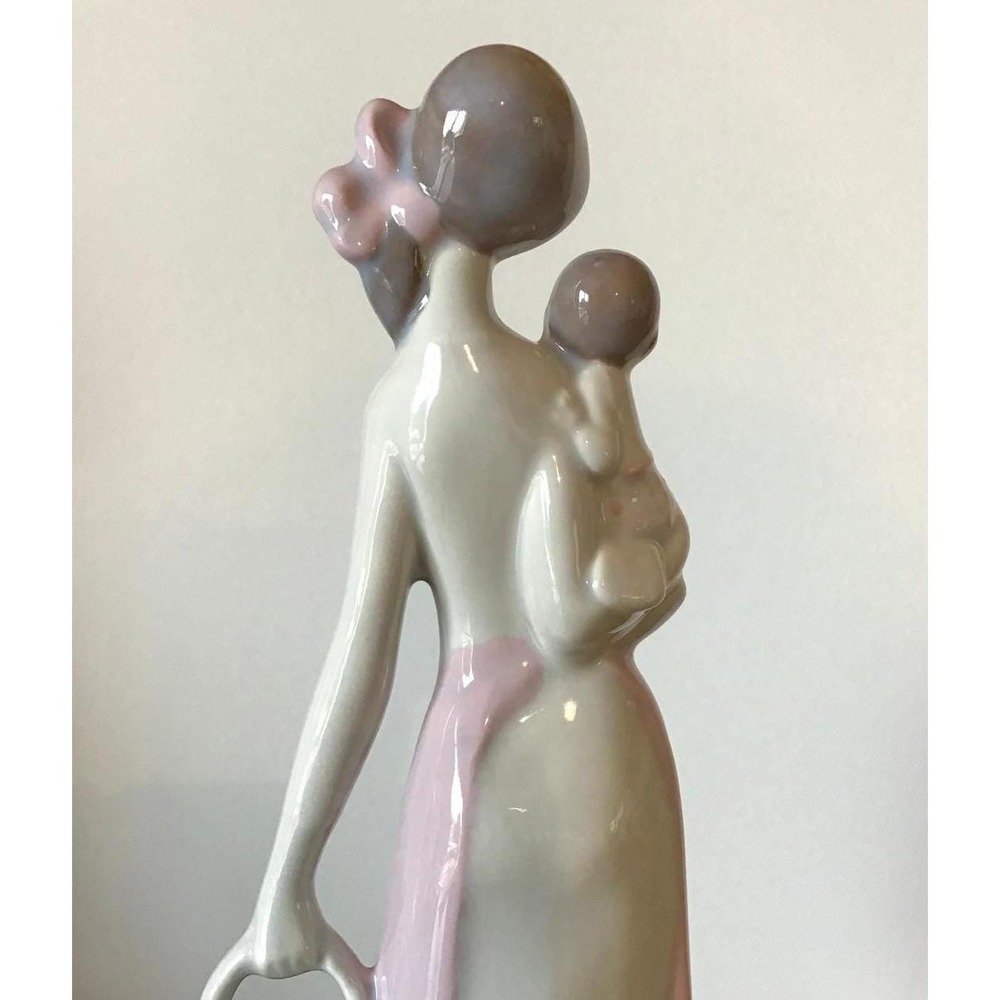 Nao by Lladro Porcelain Figurine Mother & Child with Basket Pink White 9.5" Read - Picture 4 of 14